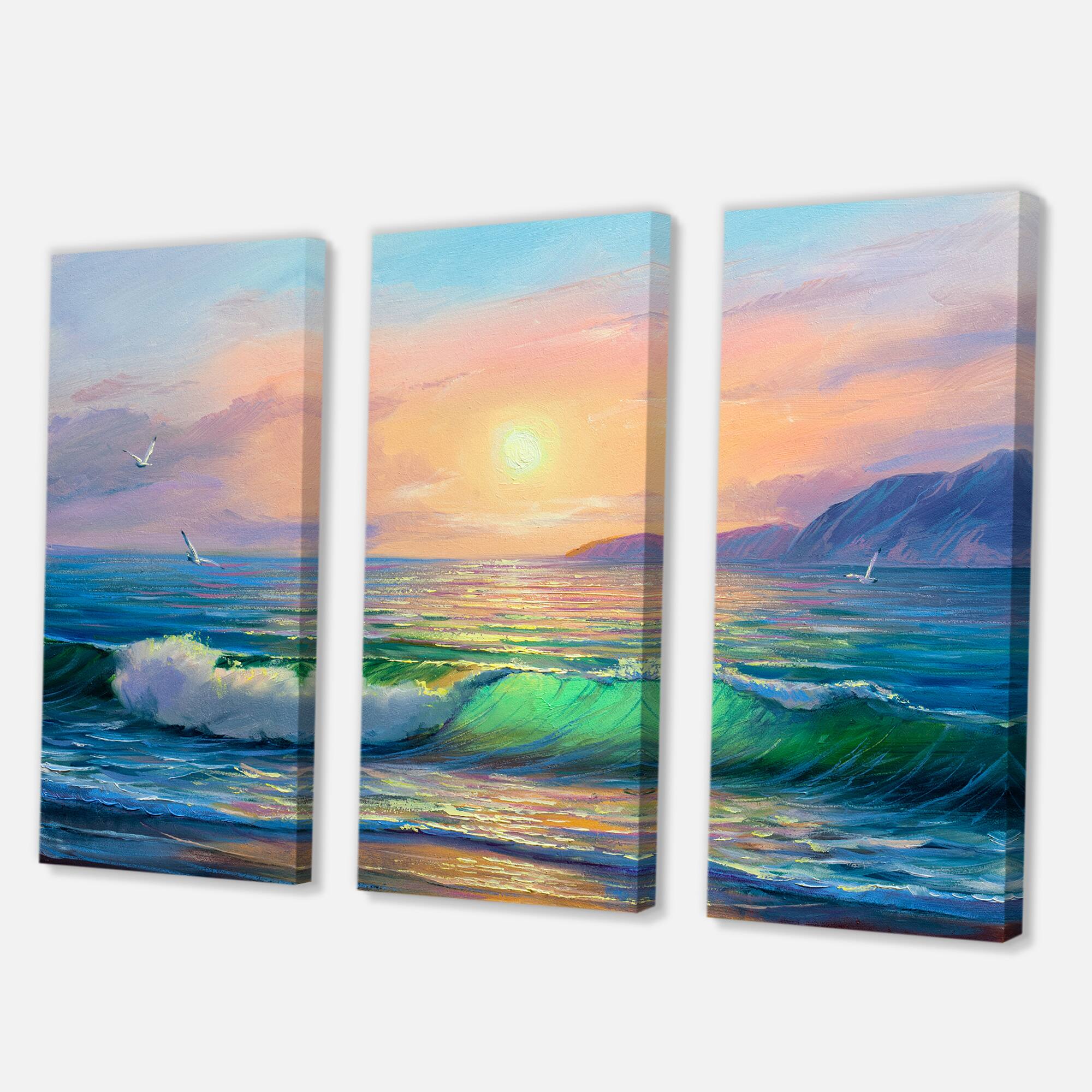 Designart - Blue Waves Breaking At The Beach V